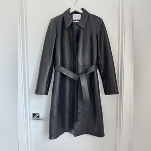 Frame Small Black Leather Trench Coat